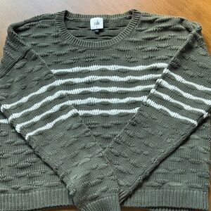 CAbi #5829 SCOUT PULLOVER SWEATER Olive Green & White Stripes NWOT